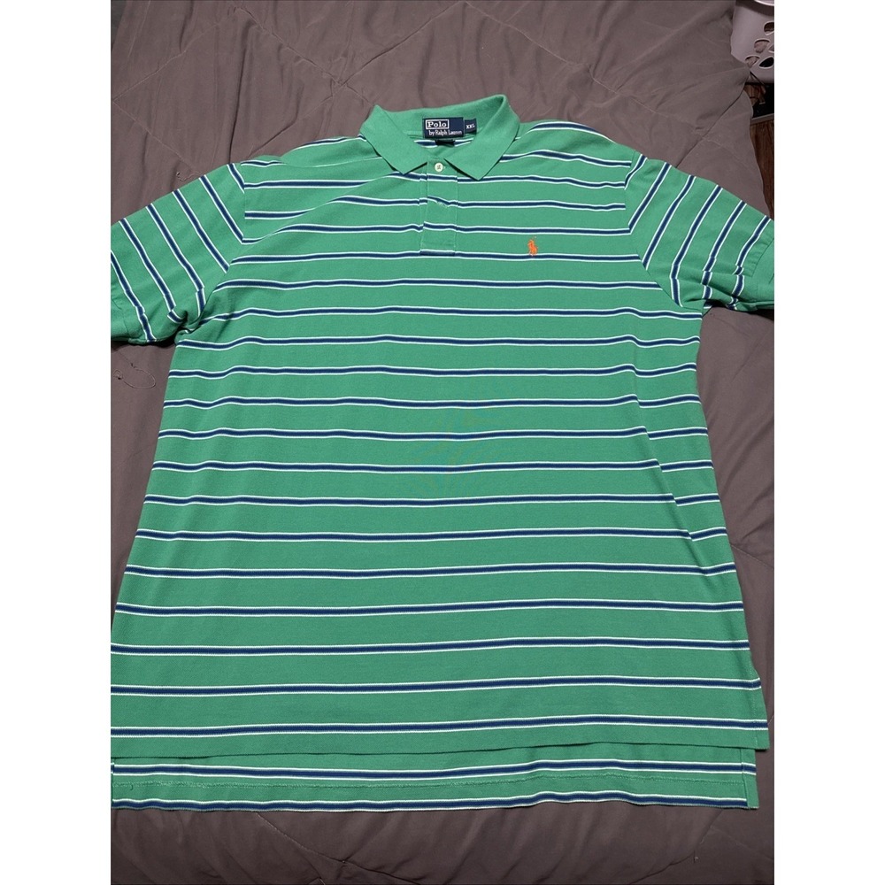 Polo Ralph‎ Lauren Men XX-Large Green Blue Striped Polo Shirt Fit Pony Logo